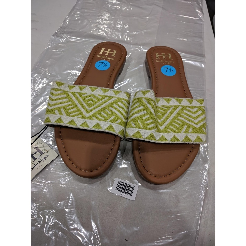 Haute Hippie Womens Casual Slides Aztec Sandals Boho Yellow Green 7.5